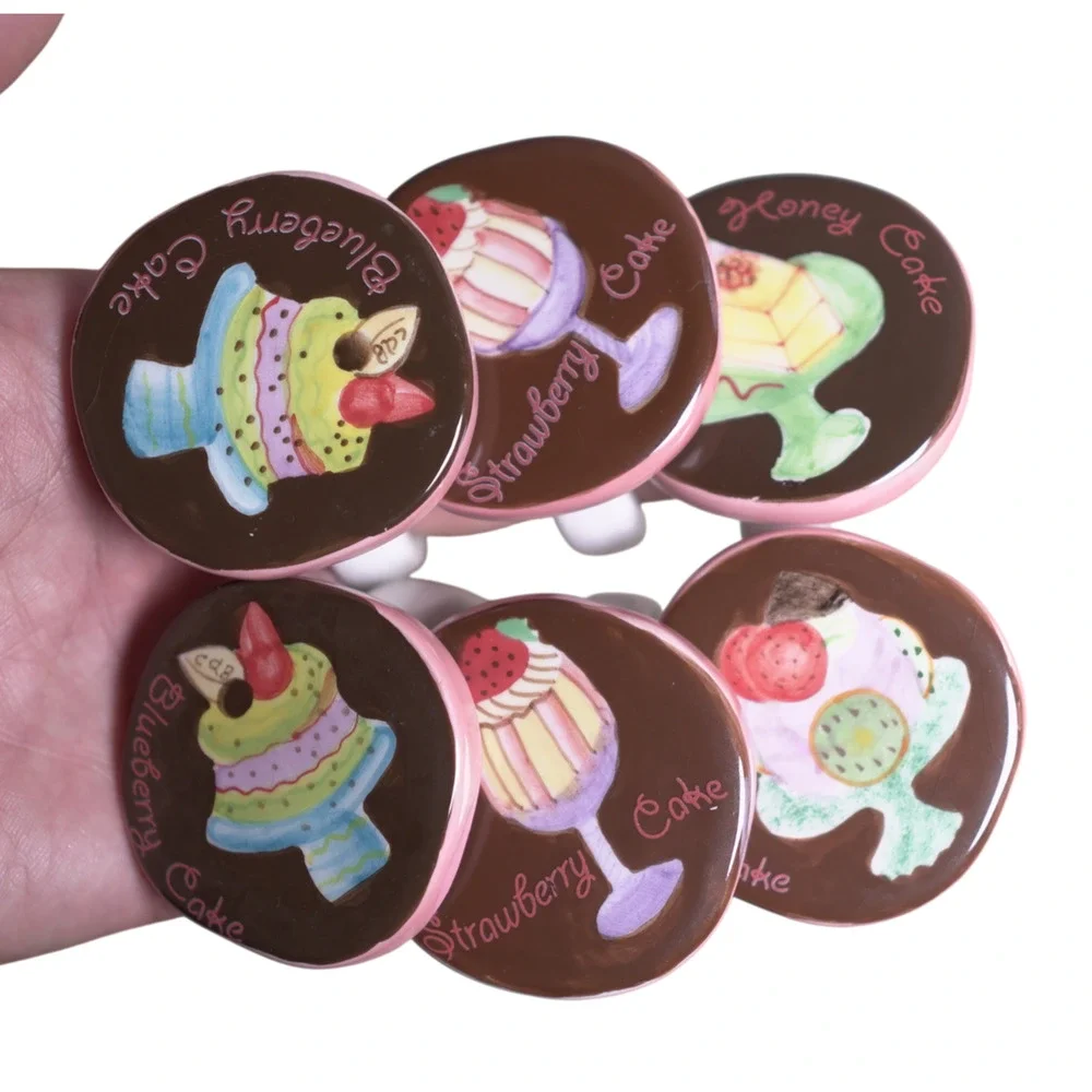 Vintage Pastel Dessert Ceramic Napkin Rings Set of 6